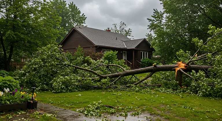 Fallen tree branches after severe storm in Northeast Ohio