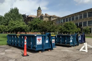 Commercial dumpster rental during building renovation