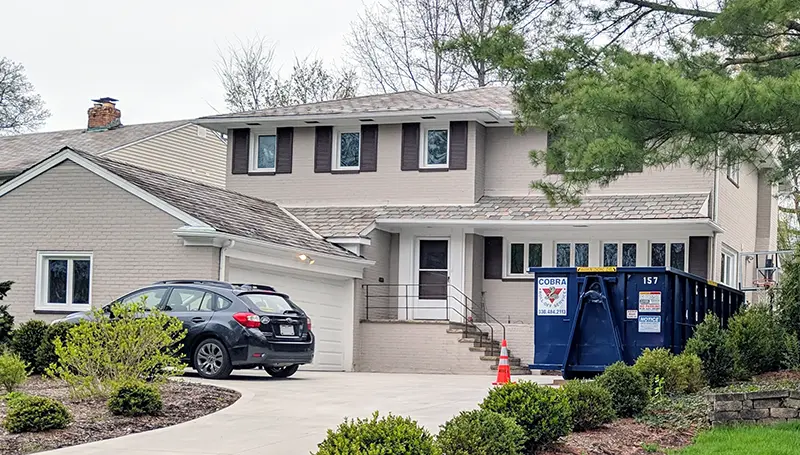 20 yard dumpster placed at a home