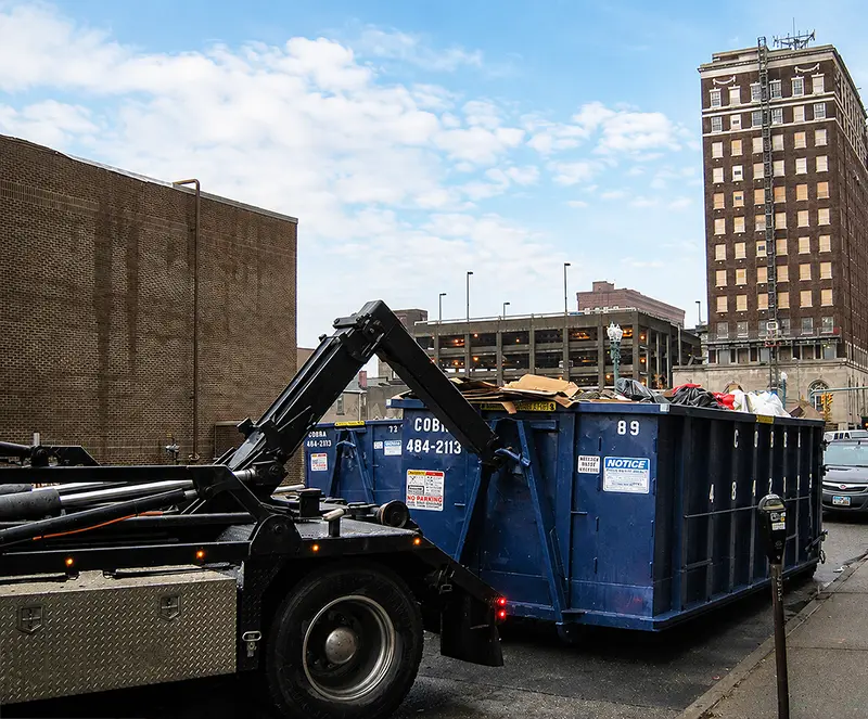 25 yard roll-off dumpster in downtown Canton Ohio